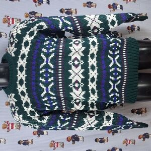 Vintage Brittany Bay green & white geo  chunky knit pullover casual XL sweater